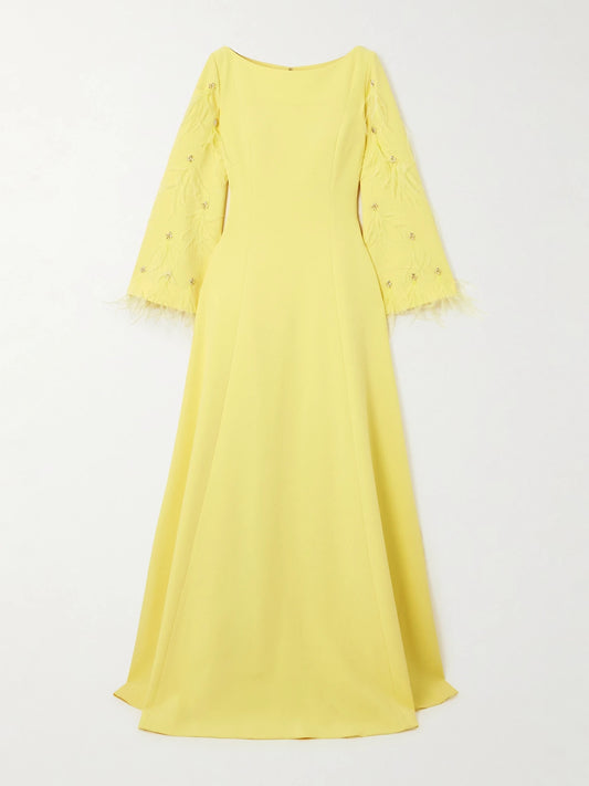 Embellished Feathered Recycled Stretch-crepe Gown