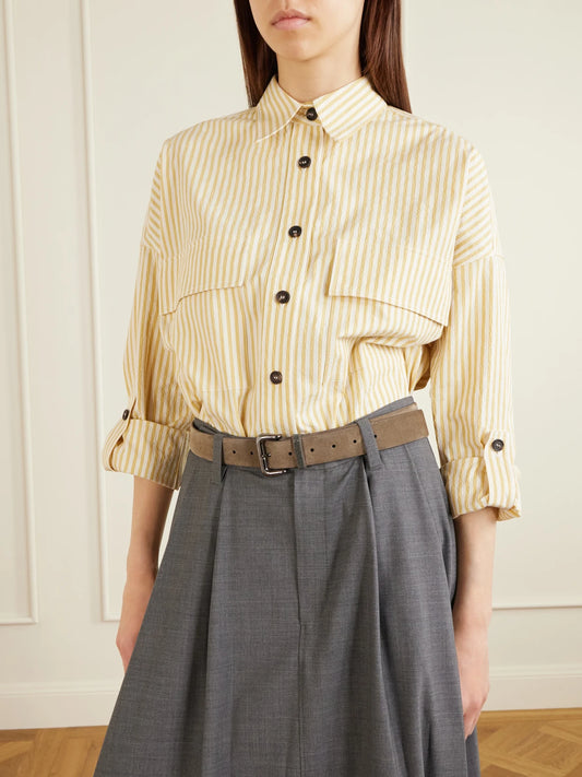 Image of Belts. Product name - Monili-embellished Suede Belt in Taupe colour by brand - Brunello Cucinelli