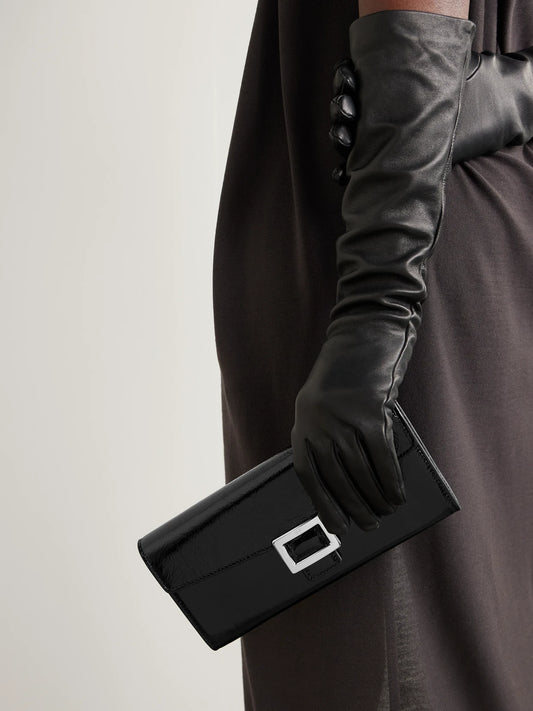 Image of Bags. Product name - Belle Vivier Buckled Patent-leather Clutch in Black colour by brand - Roger Vivier
