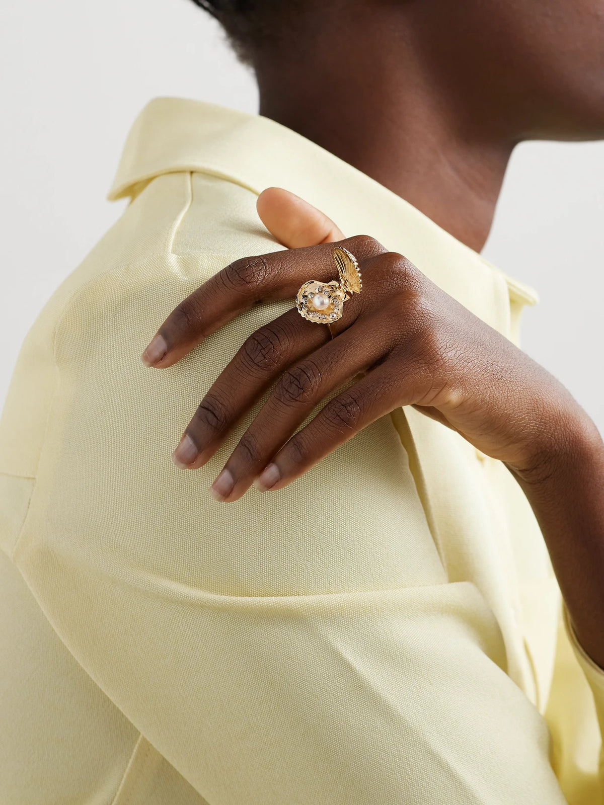 Image of Rings. Product name - Lady Venus 14-karat Gold, Diamond And Pearl Ring in Multi colour by brand - Mateo