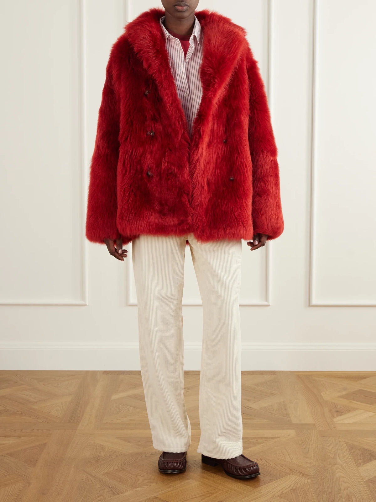 Image of Coats & Jackets. Product name - Shearling Coat in Red colour by brand - Sanderlak