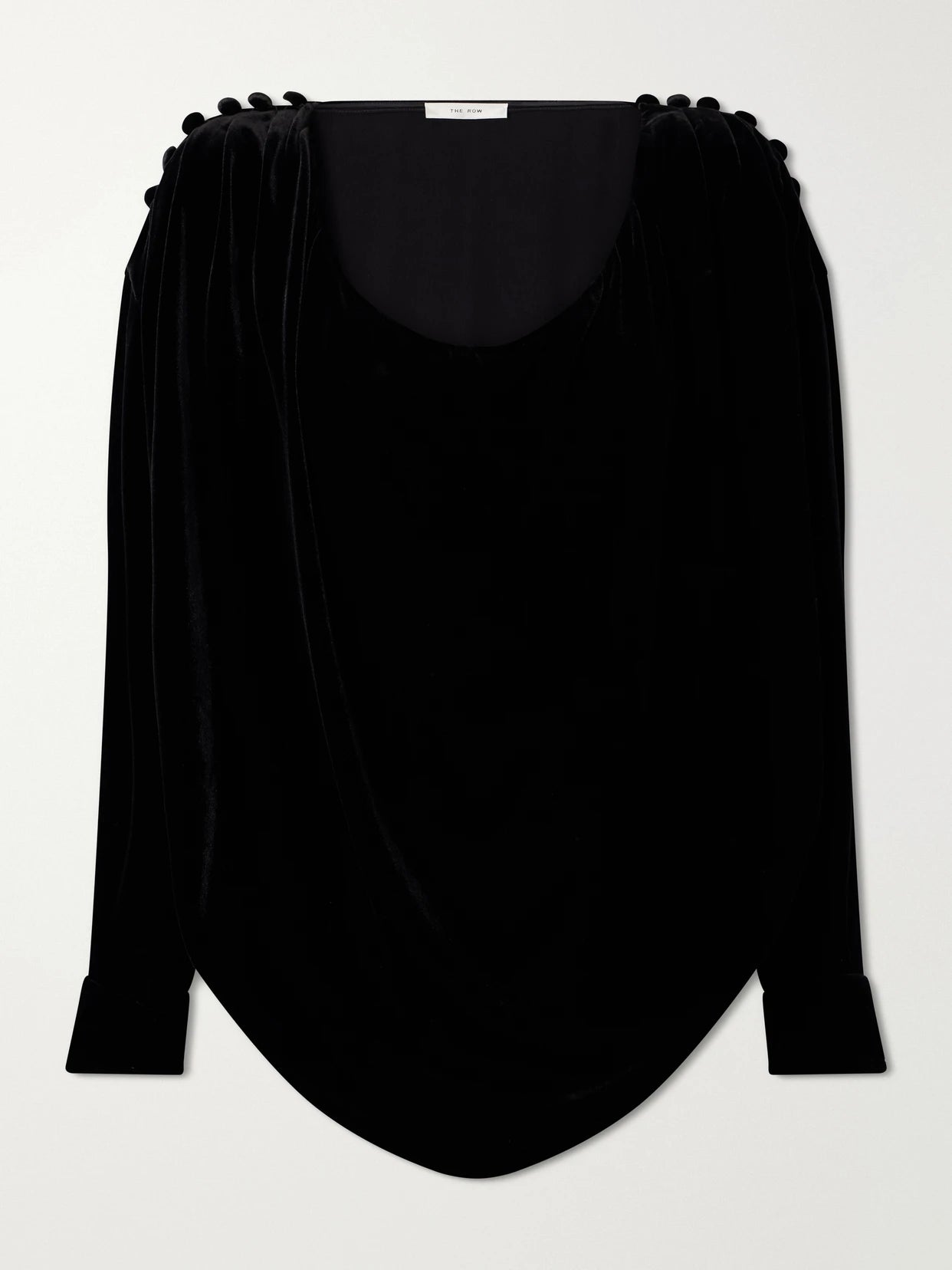 Ruched Button-embellished Velvet Blouse