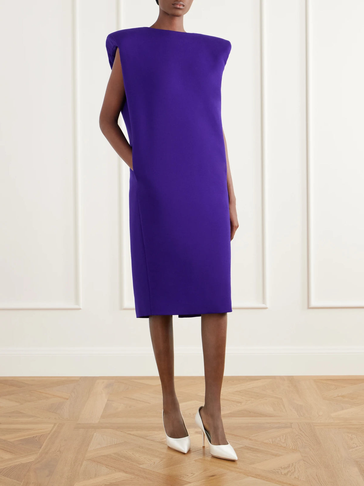 Image of Dresses. Product name - Wool Midi Dress in Purple colour by brand - Willy Chavarria