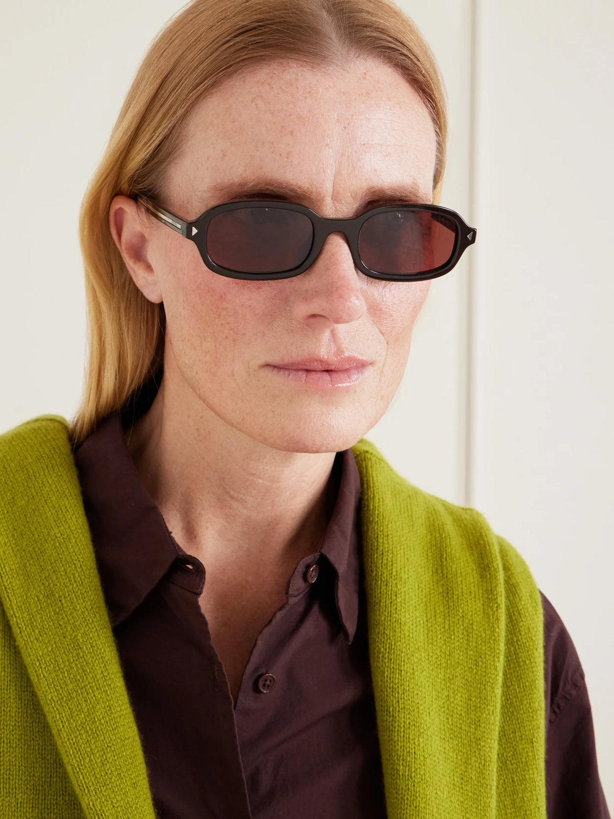 Image of Sunglasses. Product name - Rectangular-frame Acetate Sunglasses in Chocolate colour by brand - Prada Eyewear