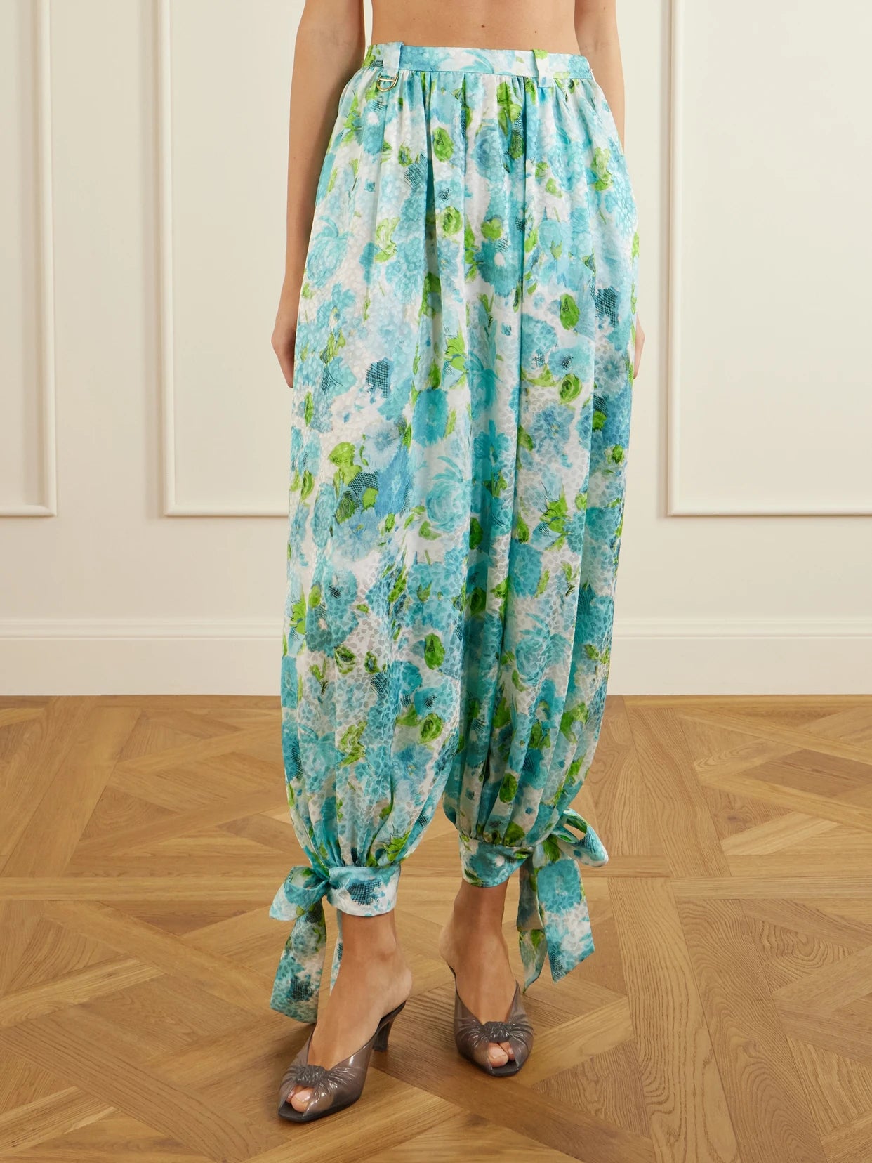Floral-print Silk-jacquard Balloon Pants