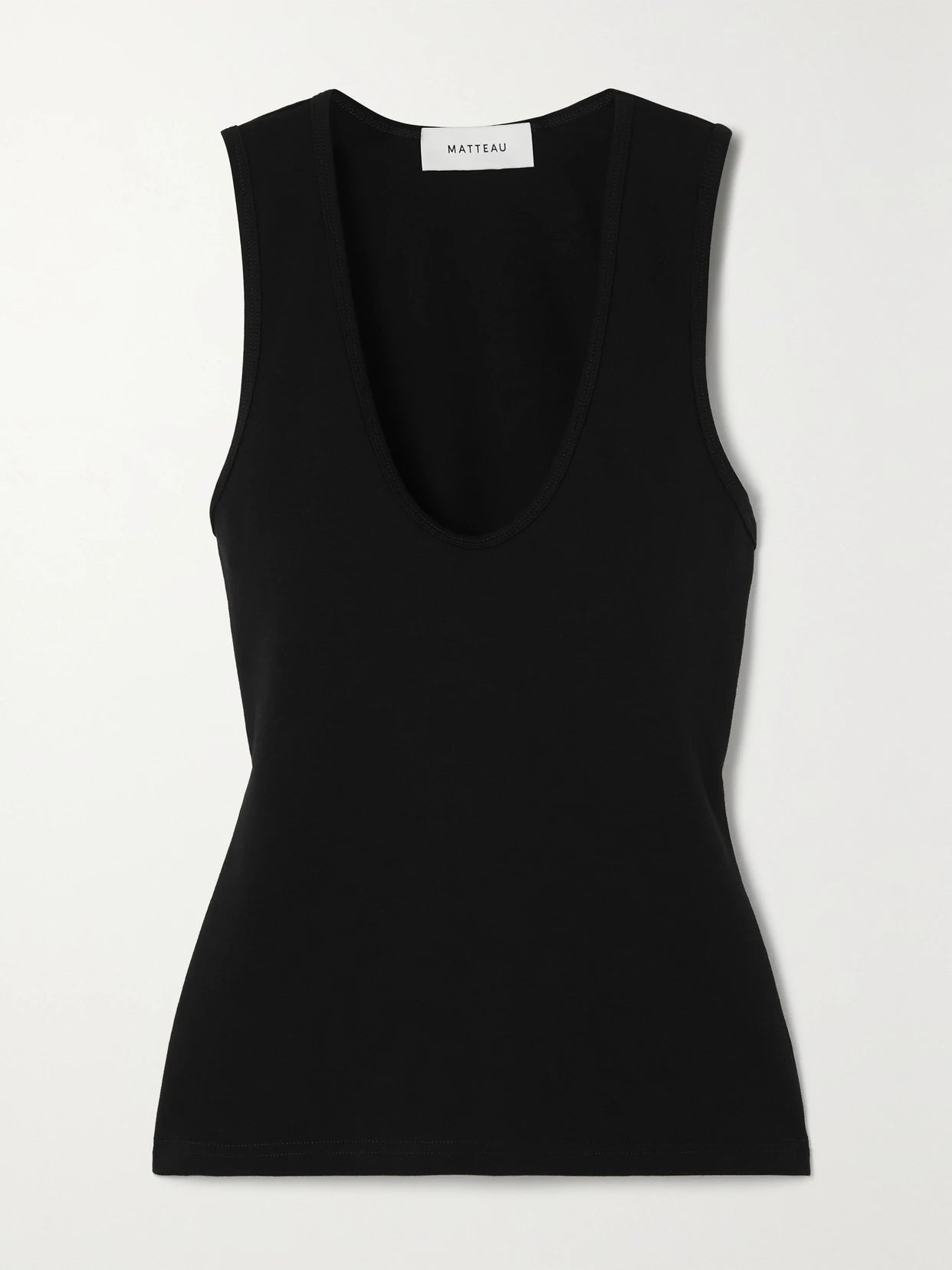 Image of a model wearing Tops. Product name - + Net Sustain Organic Cotton-blend Jersey Tank in Black colour by brand - Matteau