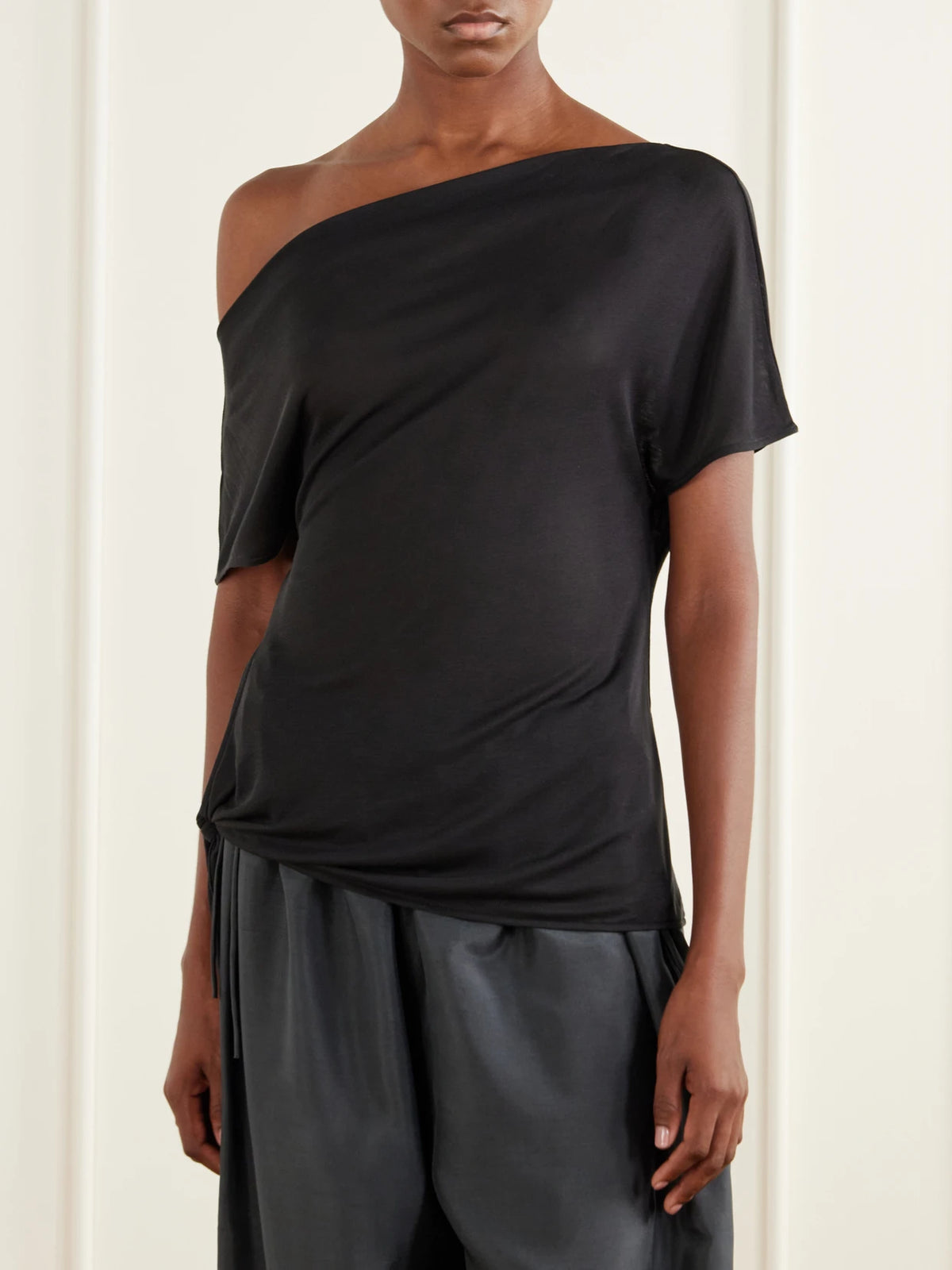 ST. AGNI Off-the-shoulder Asymmetric Tie-detailed Tencel Lyocell Blouse