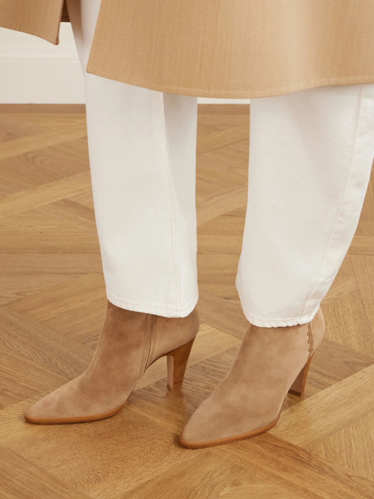 Whipstitched Leather-trimmed Suede Ankle Boots