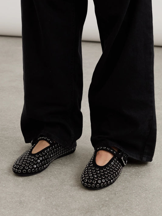 Crystal-embellished Suede Ballet Flats