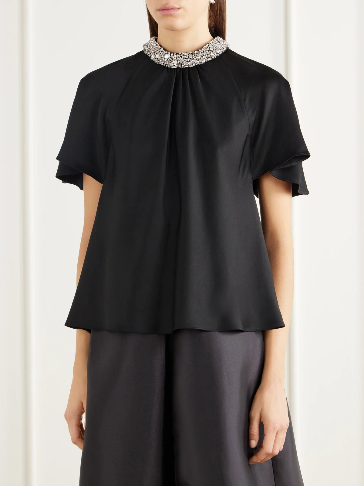 SIMKHAI Loreta Crystal-embellished Satin Blouse