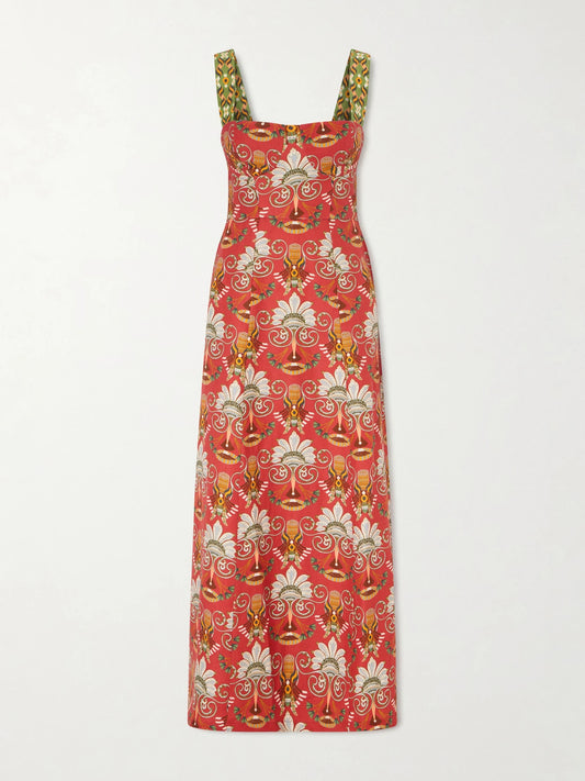 Azzurra Open-back Floral-print Linen And Cotton-blend Midi Dress