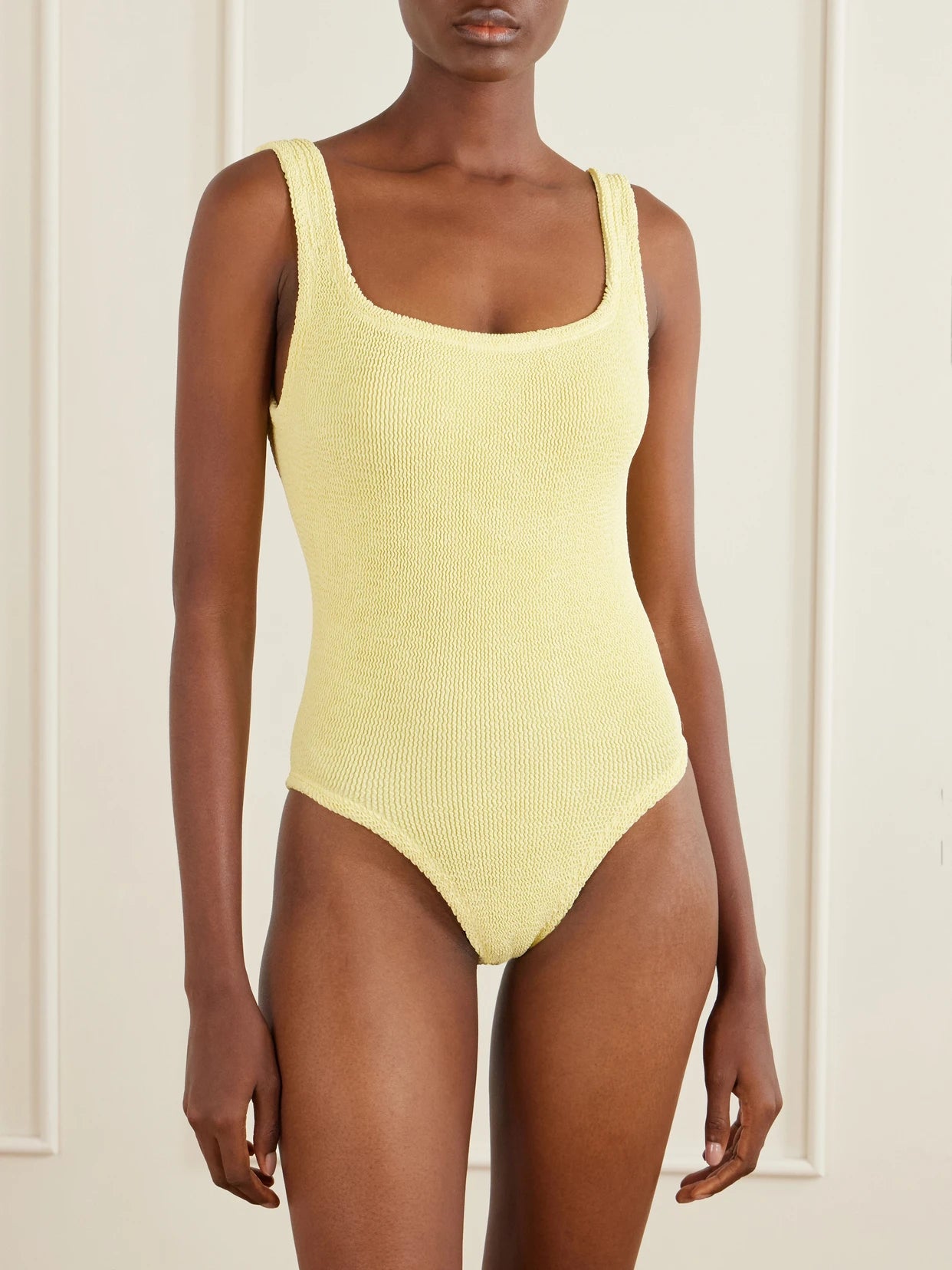 Image of Swimwear. Product name - Original Crinkle Swimsuit in Yellow colour by brand - Hunza G