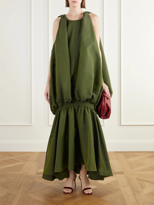 Image of Dresses. Product name - Jellyfish Gathered Silk-taffeta Gown in Green colour by brand - Christopher John Rogers