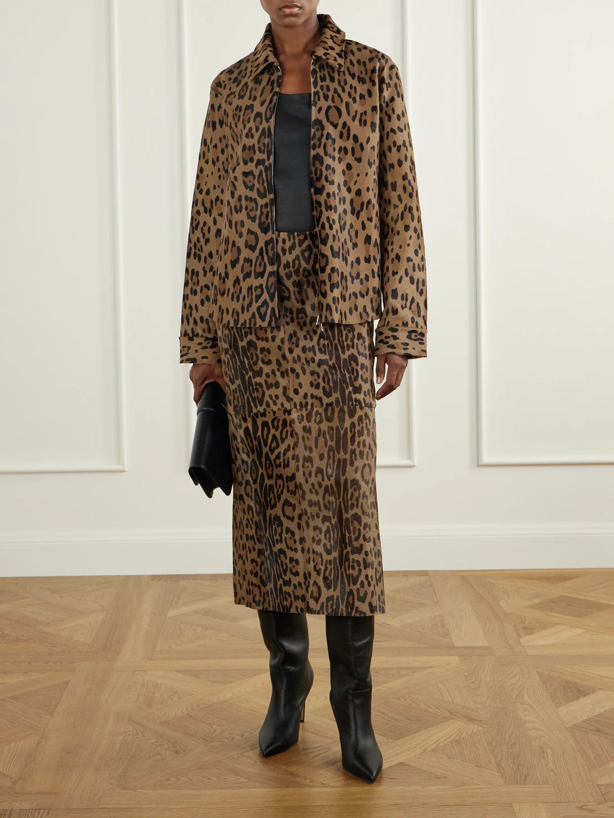 Image of Outfit Sets. Product name - Huston Leopard-print Calf Hair Jacket in Leopard print colour by brand - STOULS