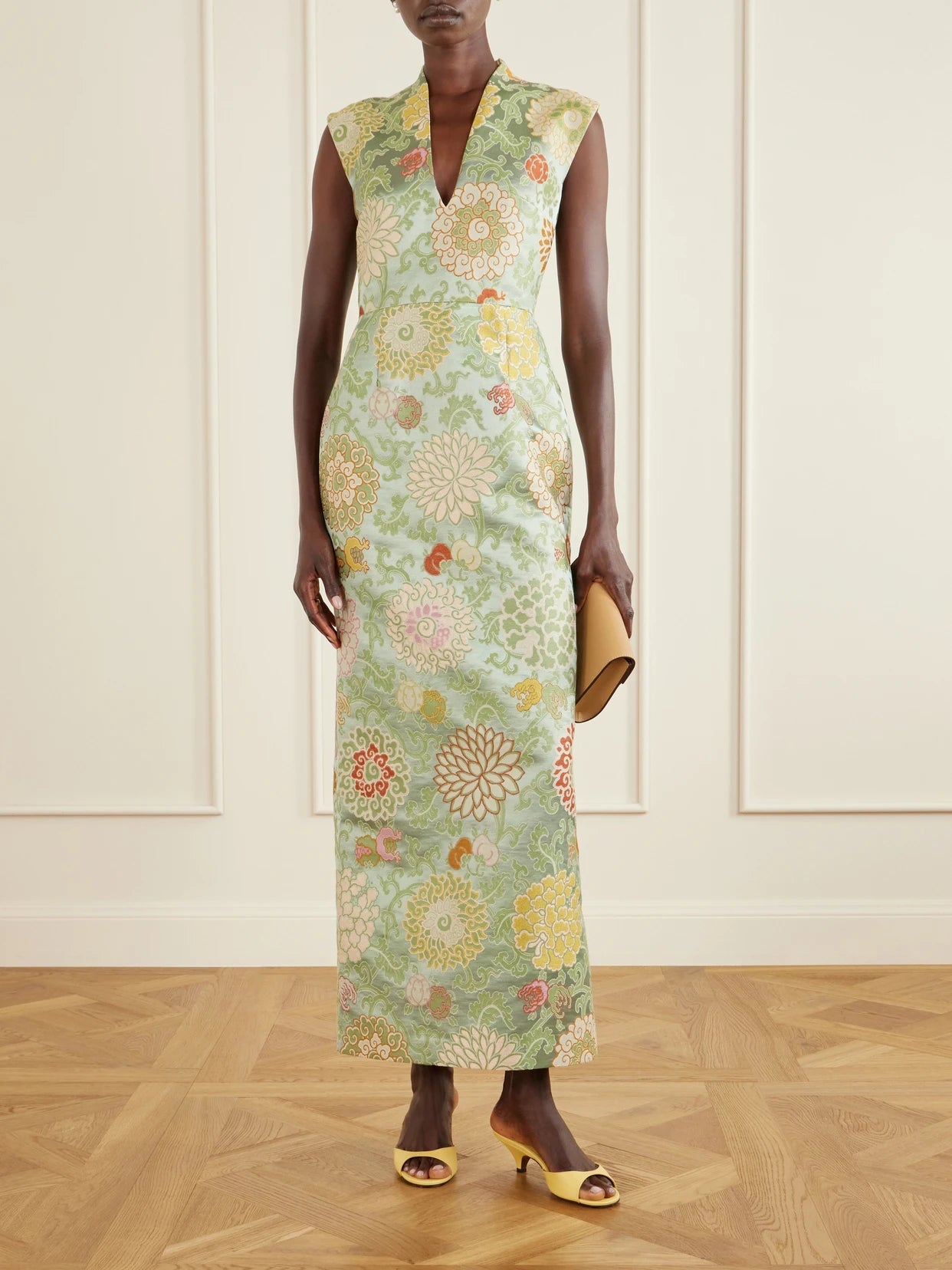 Image of Dresses. Product name - Praga Embroidered Woven Midi Dress in Lime green colour by brand - Marta Ferri