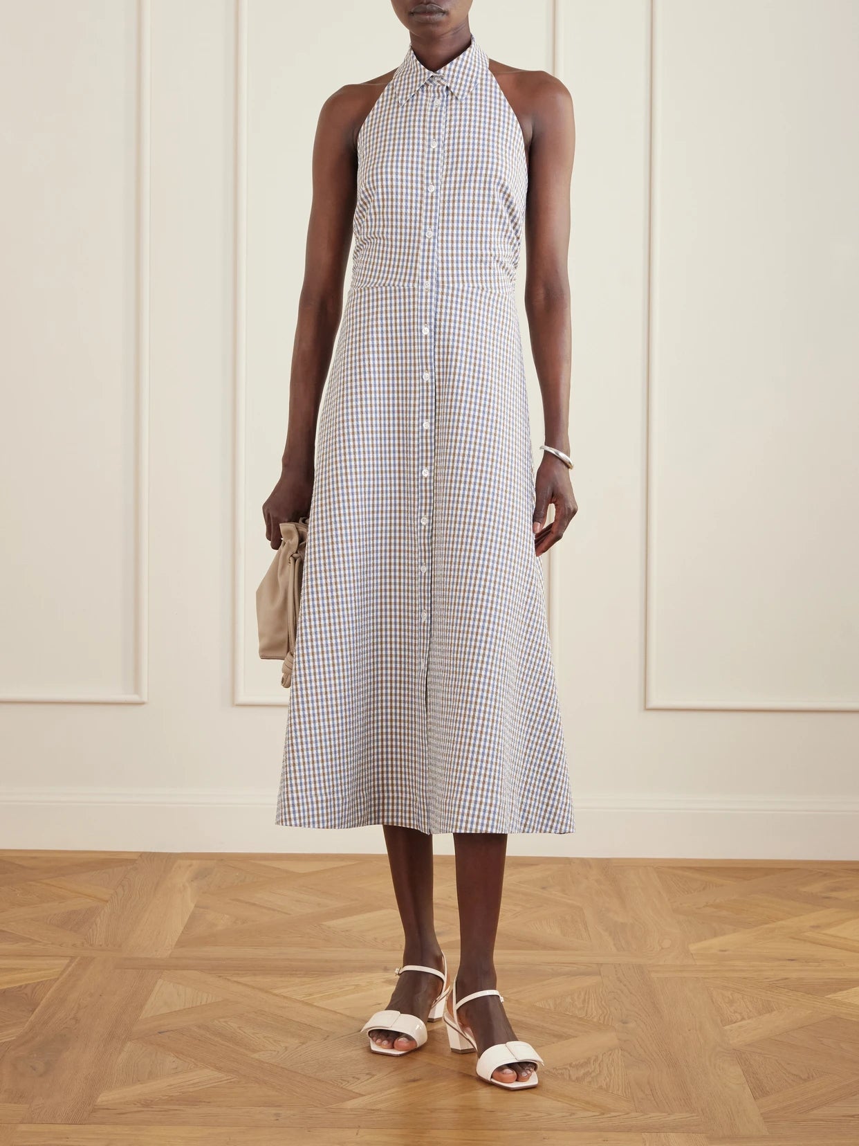 Image of Dresses. Product name - Mackey Checked Cotton-seersucker Midi Dress in Multi colour by brand - Veronica Beard
