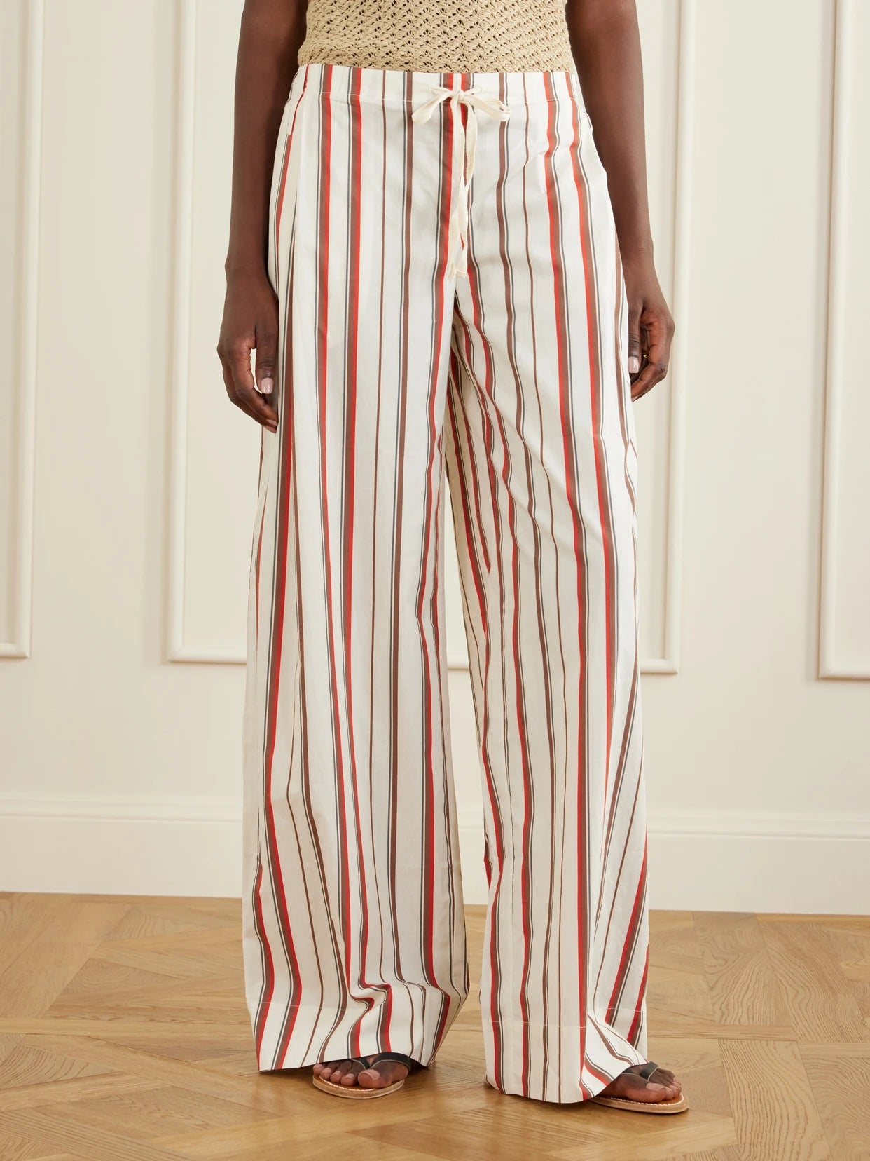 Alva Striped Cotton Wide-leg Pants