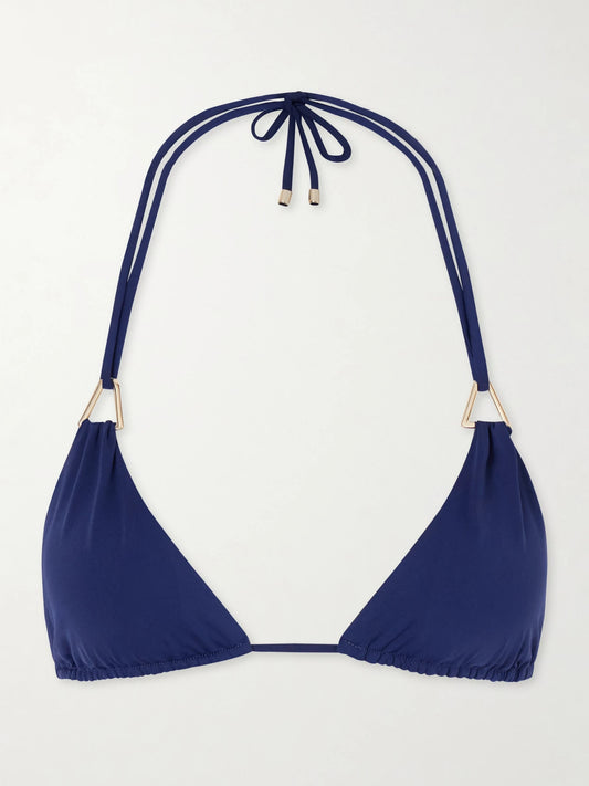 Image of Swimwear. Product name - Gili Embellished Triangle Bikini Top in Blue colour by brand - Away That Day