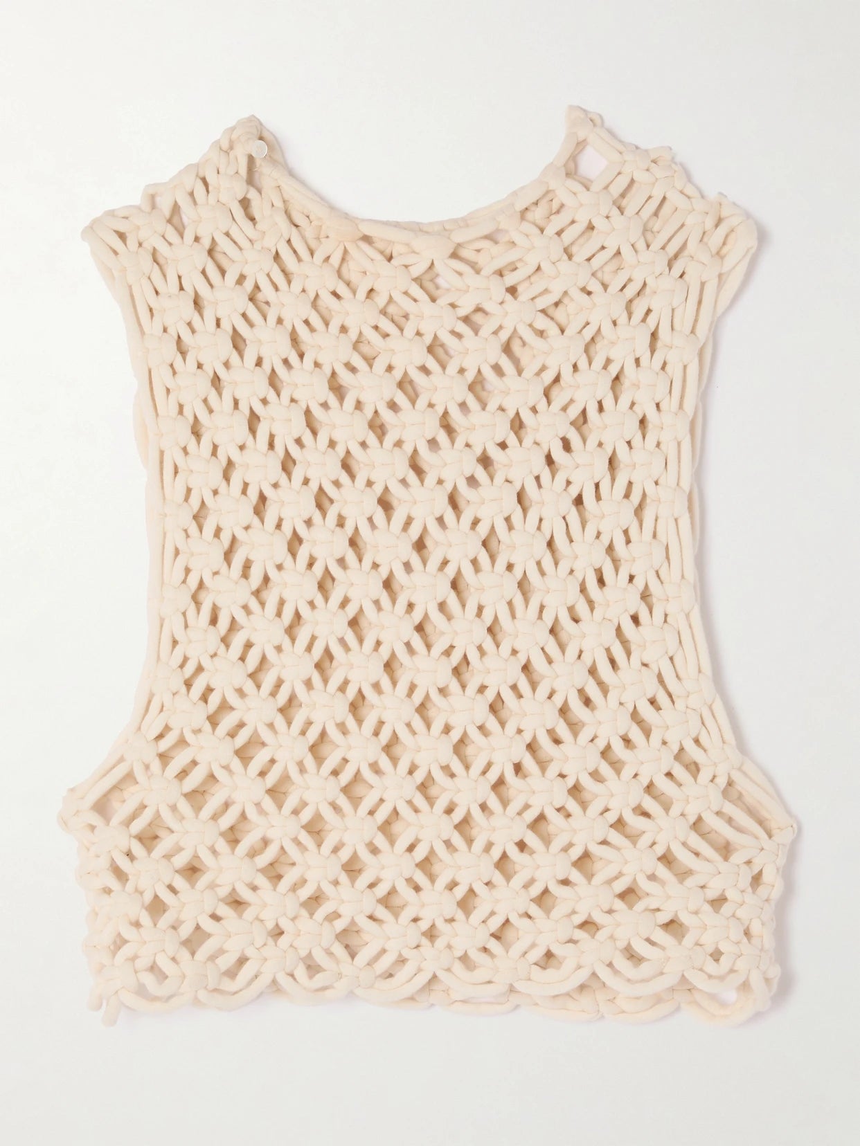 Image of a model wearing Tops. Product name - Cropped Open-knit Cotton-blend Tank in Neutral colour by brand - Alaïa