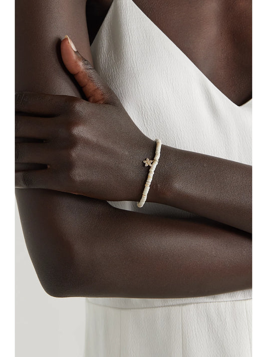 Image of Bracelets. Product name - Small Plumeria 14-karat Gold, Turquoise And Diamond Bracelet in White colour by brand - Sydney Evan