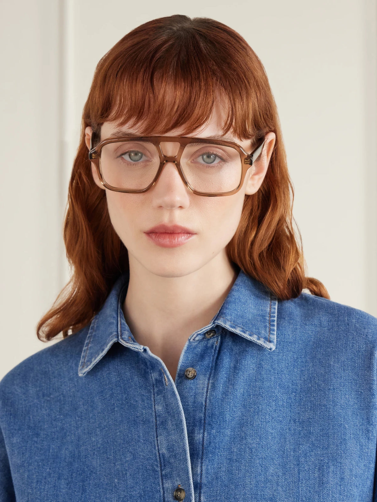 Image of Accessories. Product name - Slim Aviator-style Acetate Glasses in Brown colour by brand - Loewe