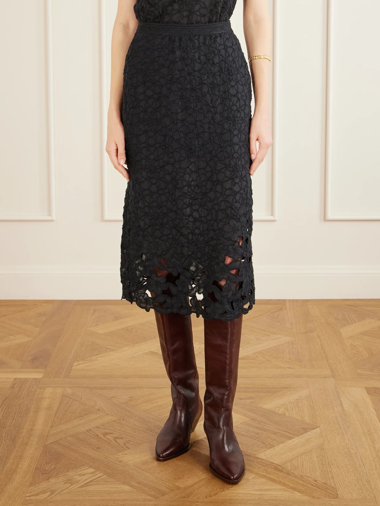 Reysha Embroidered Ramie Midi Skirt