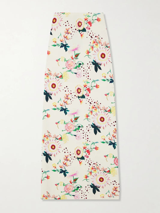 Image of a model wearing Skirts. Product name - Floral-print Jersey Midi Skirt in Multi colour by brand - RABANNE