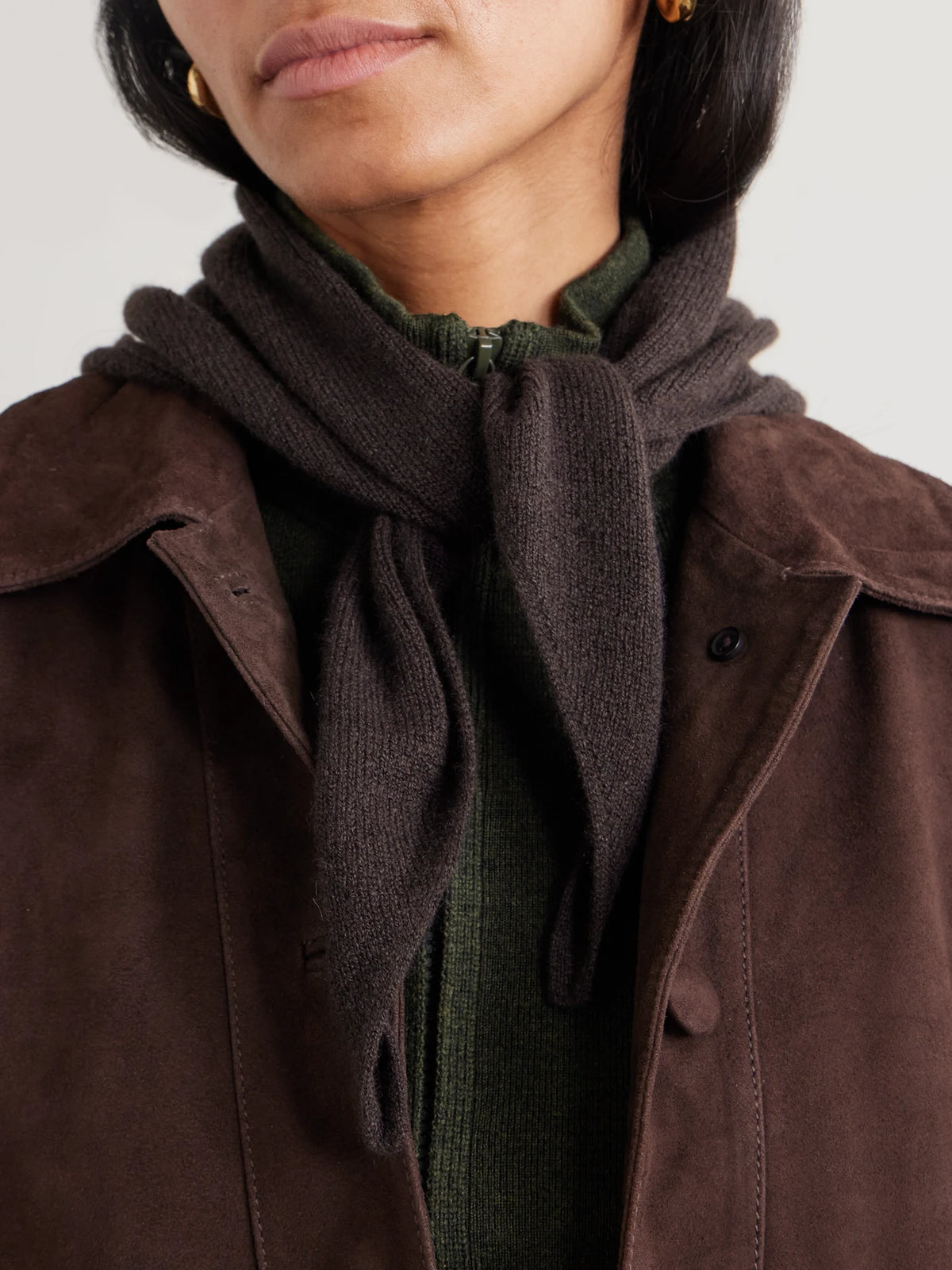 Image of Scarves & Shawls. Product name - Cashmere Scarf in Dark brown colour by brand - Johnstons of Elgin