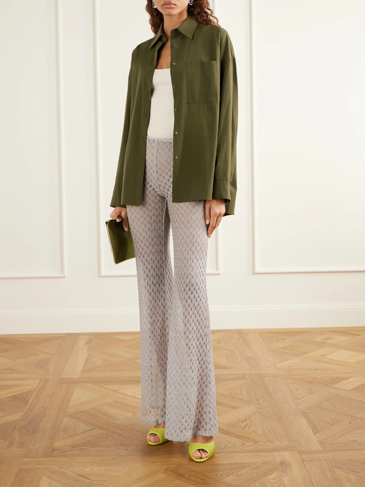 Image of Heels. Product name - Jadara 70 Leather-trimmed Raffia Sandals in Bright green, Neutral colour by brand - Manolo Blahnik