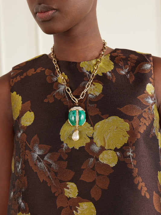 Image of Necklaces. Product name - Talismania Gold-plated Malachite Necklace in Leaf green colour by brand - La DoubleJ