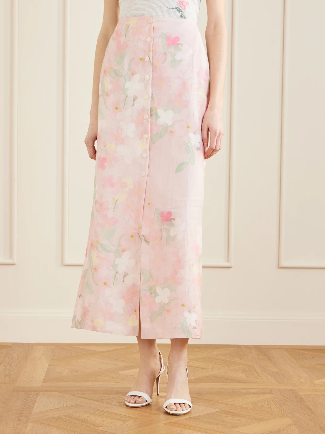 Carmen Floral-printed Linen Midi Skirt