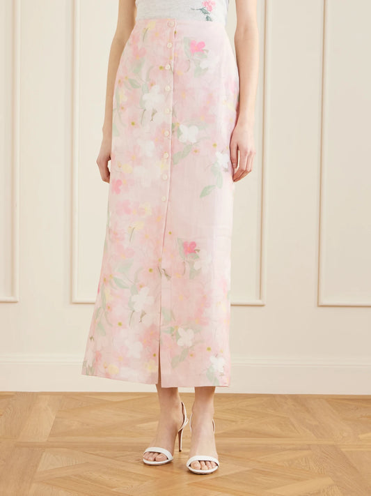 Carmen Floral-printed Linen Midi Skirt