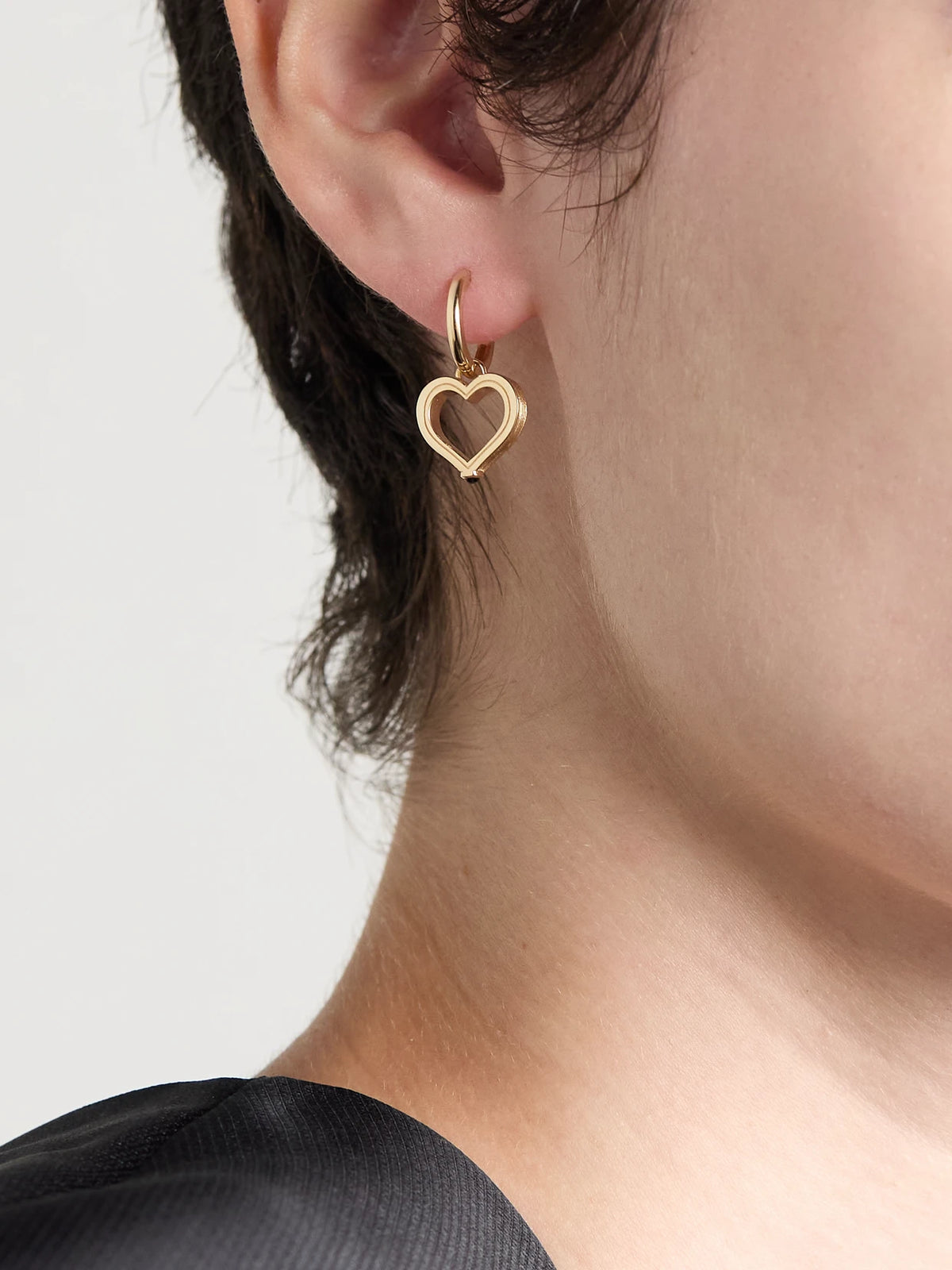 Image of Earrings. Product name - Heart Baby 18-karat Gold Sapphire Single Hoop Earring in Multi colour by brand - Marie Lichtenberg