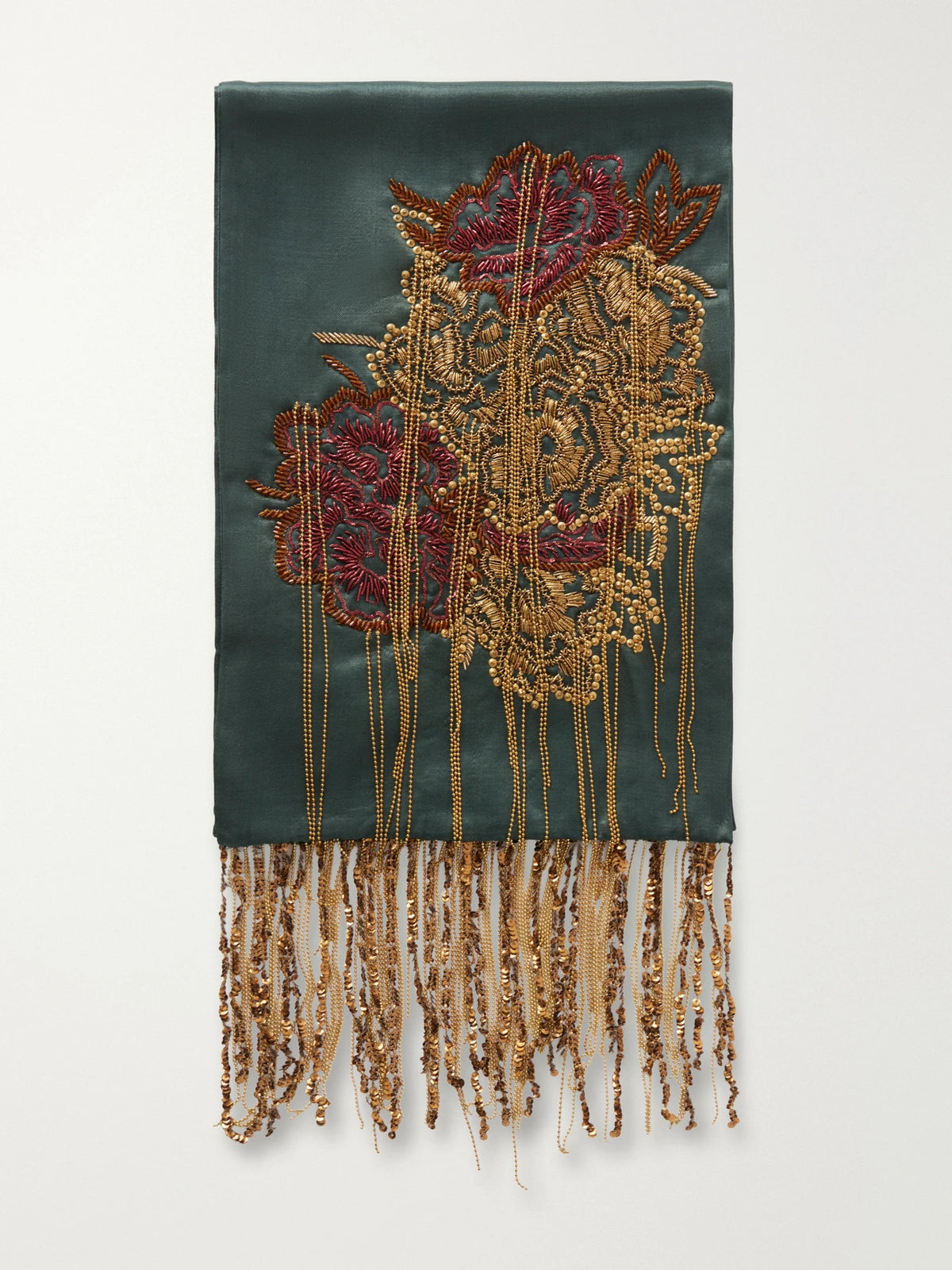 Dries Van Noten Fringed Bead-embellished Silk Scarf