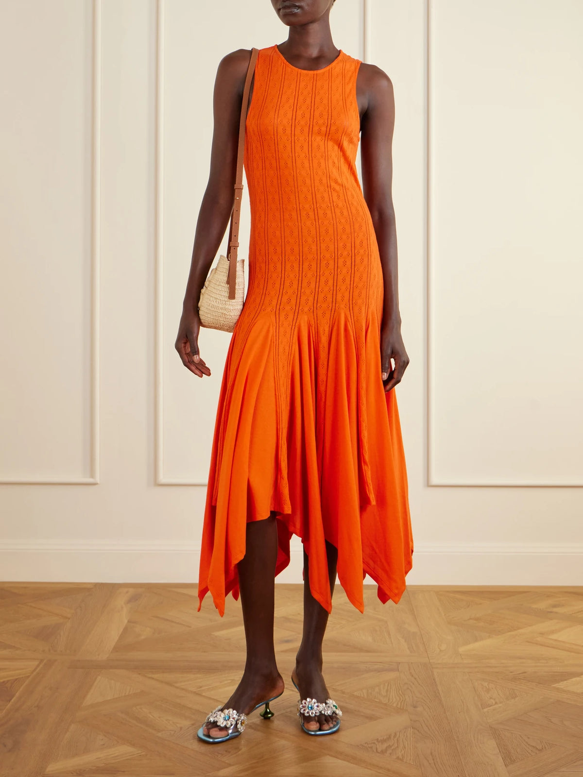 + Paula's Ibiza Eclipse Leather-trimmed Raffia Shoulder Bag