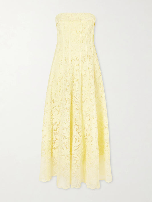 Image of Dresses. Product name - Imogen Cotton-lace Midi Dress in Yellow colour by brand - SIMKHAI