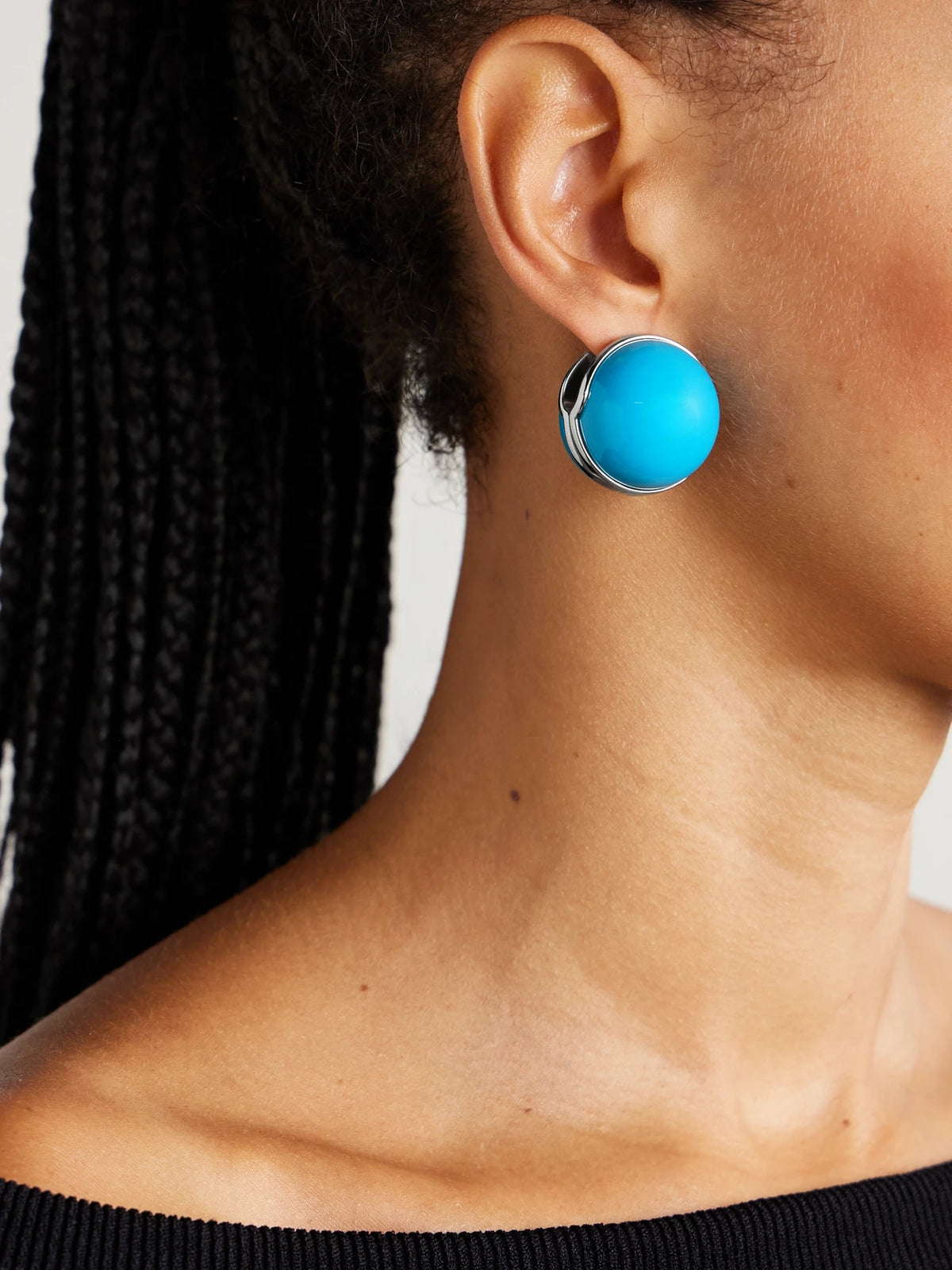 Image of Earrings. Product name - Sphere Silver-tone And Enamel Earrings in Turquoise colour by brand - Alaïa