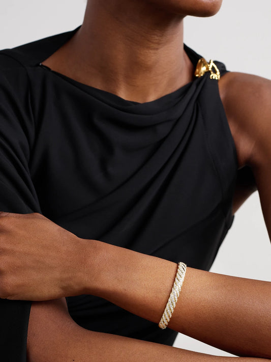 Image of Bracelets. Product name - Sculpted Cable 18-karat Gold Diamond Bracelet in Multi colour by brand - David Yurman