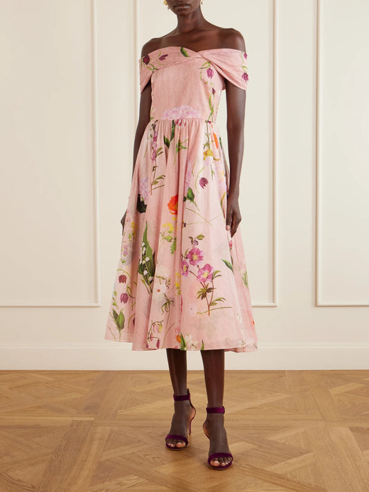 Image of Dresses. Product name - Cotton Midi Dress in Pink colour by brand - Oscar de la Renta