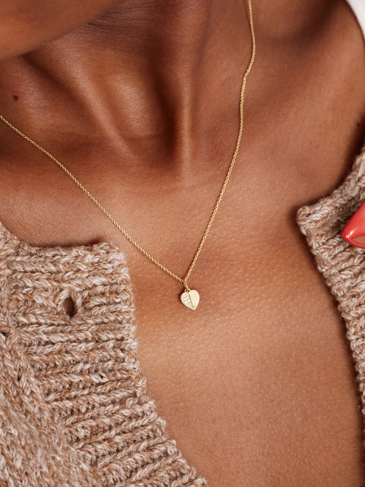 Image of Necklaces. Product name - Half Heart 14-karat Gold Diamond Necklace in Multi colour by brand - Sydney Evan
