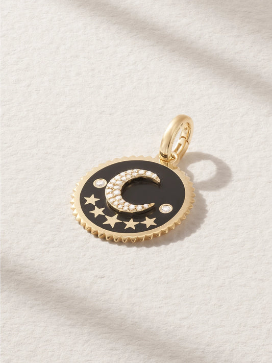 Crescent 18-karat Gold, Diamond And Enamel Pendant