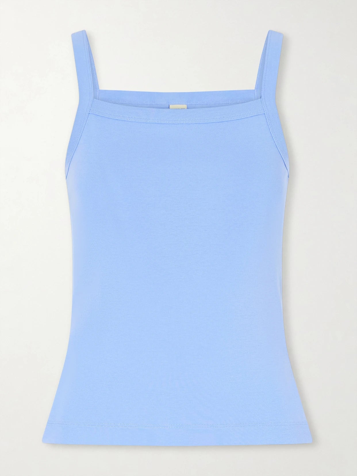 Image of a model wearing Tops. Product name - May Organic Cotton-jersey Tank Top in Blue colour by brand - FLORE FLORE