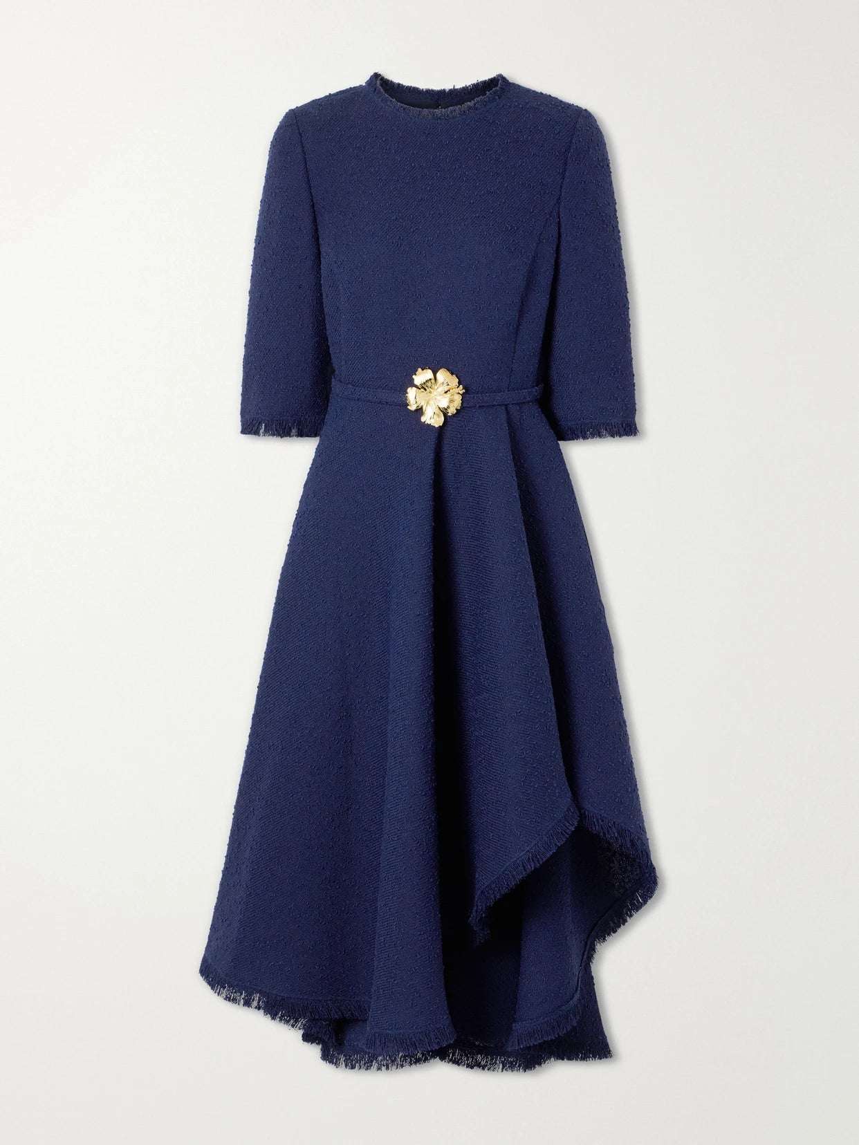 Image of Dresses. Product name - Embellished Tweed Midi Dress in Navy colour by brand - Oscar de la Renta