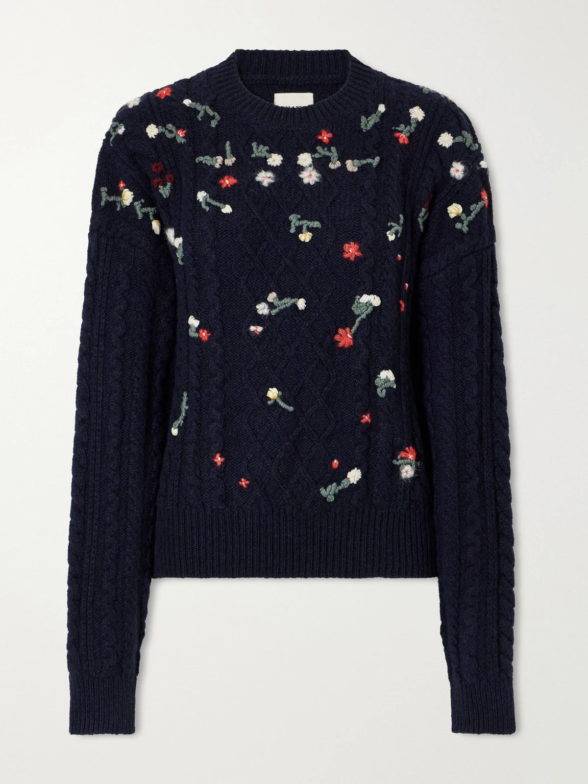 KHAITE Elias Embroidered Cable-knit Cashmere Sweater