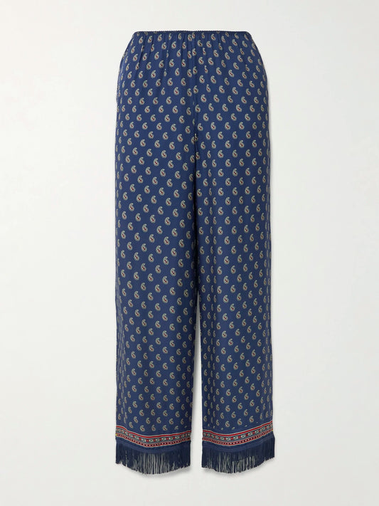 Lavon Fringed Paisley-print Silk Straight-leg Pants
