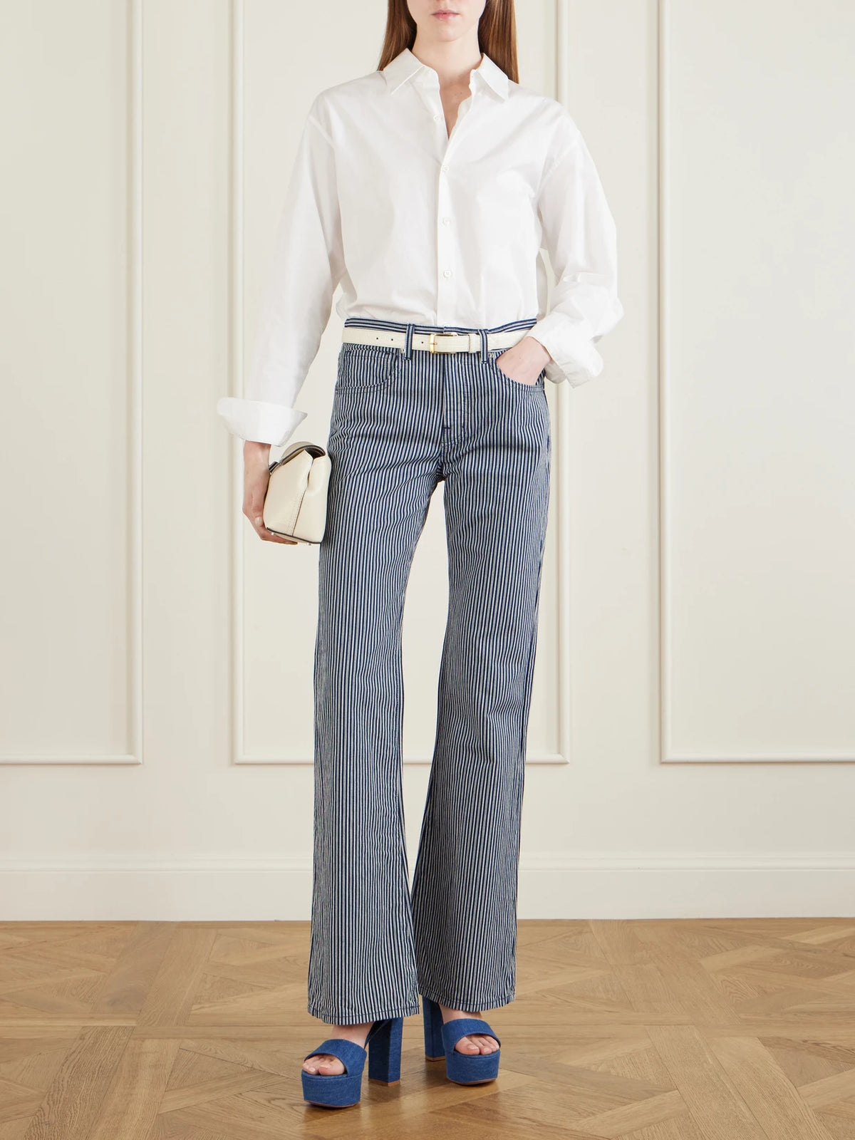 Image of Heels. Product name - 70 Denim Platform Sandals in Mid denim colour by brand - Gianvito Rossi