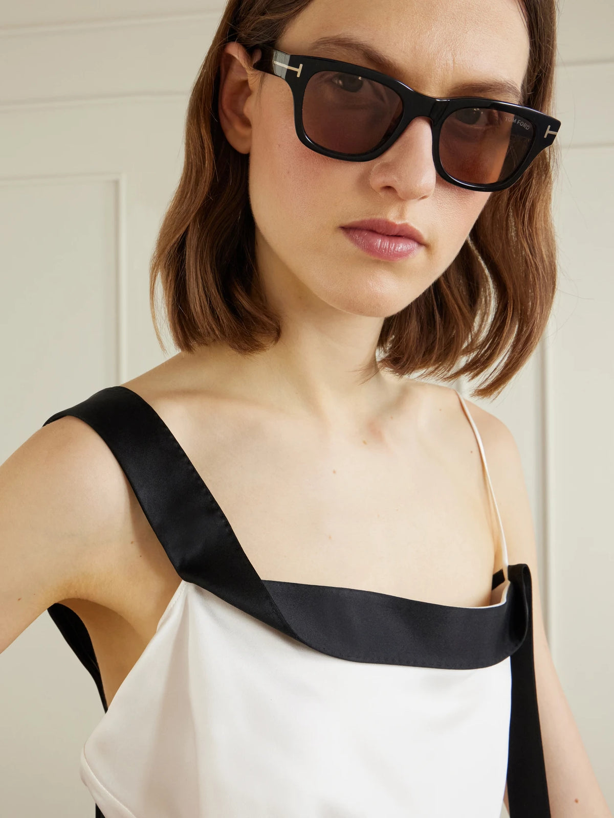 Image of Sunglasses. Product name - Caleb-02 Square-frame Acetate Sunglasses in Black colour by brand - TOM FORD
