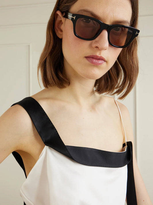 Image of Sunglasses. Product name - Caleb-02 Square-frame Acetate Sunglasses in Black colour by brand - TOM FORD