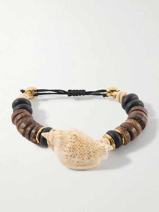 Tohum Samsara Gold-plated, Leather And Seashell Beaded Bracelet