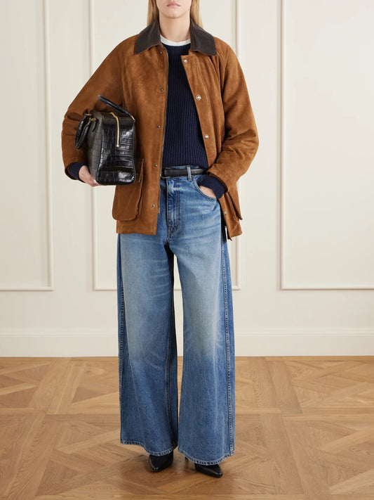 Image of Coats & Jackets. Product name - Kedem Leather-trimmed Suede Jacket in Camel colour by brand - Nili Lotan